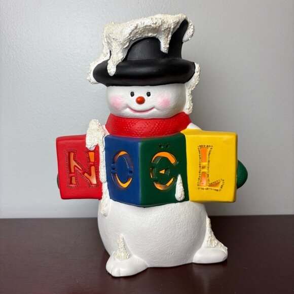 Vintage Ceramic Snowman Lights Up 8” Winter Christmas Decor Lamp Electric - Picture 2 of 11